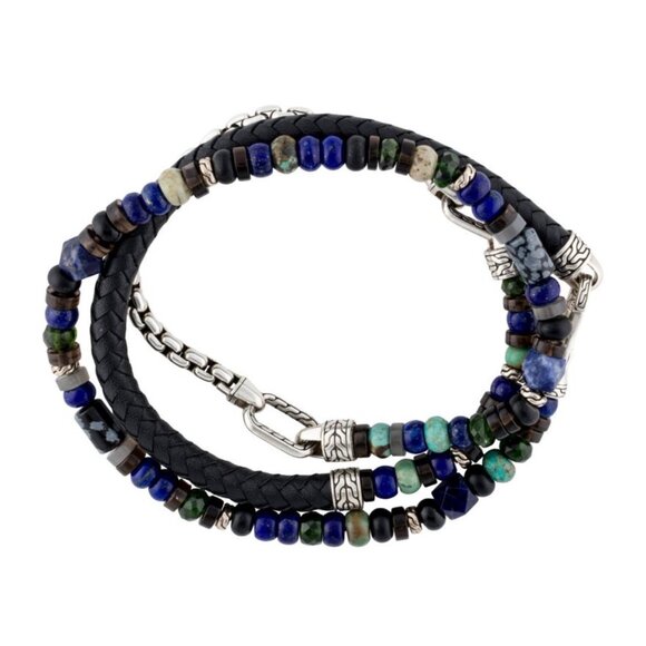 JOHN HARDY WOVEN LEATHER & MULTISTONE TRIPLE WRAP BRACELET OR NECKLACE - Picture 9 of 11